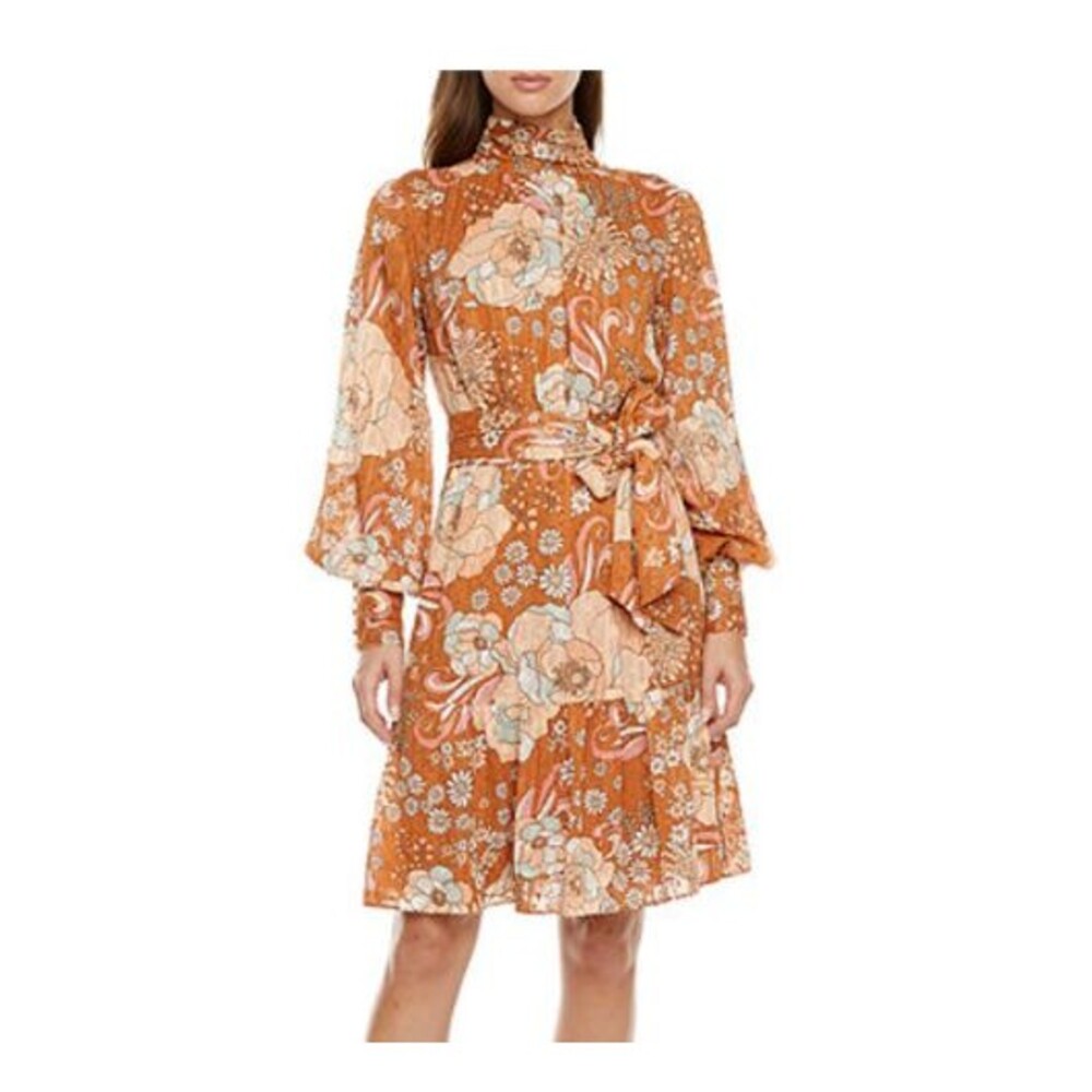 Ryegrass Long Sleeve Brown Floral Dress  - Womens size LARGE - NEW with tags - Picture 1 of 6